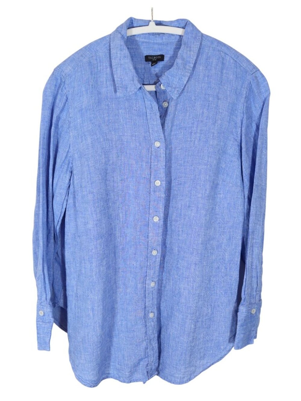 TALBOTS 100% Linen Button Up Shirt Size Lp Preppy Classic Coastal Casual Beachy